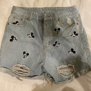 Zara Mickey Mouse Embroidered Jean Shorts